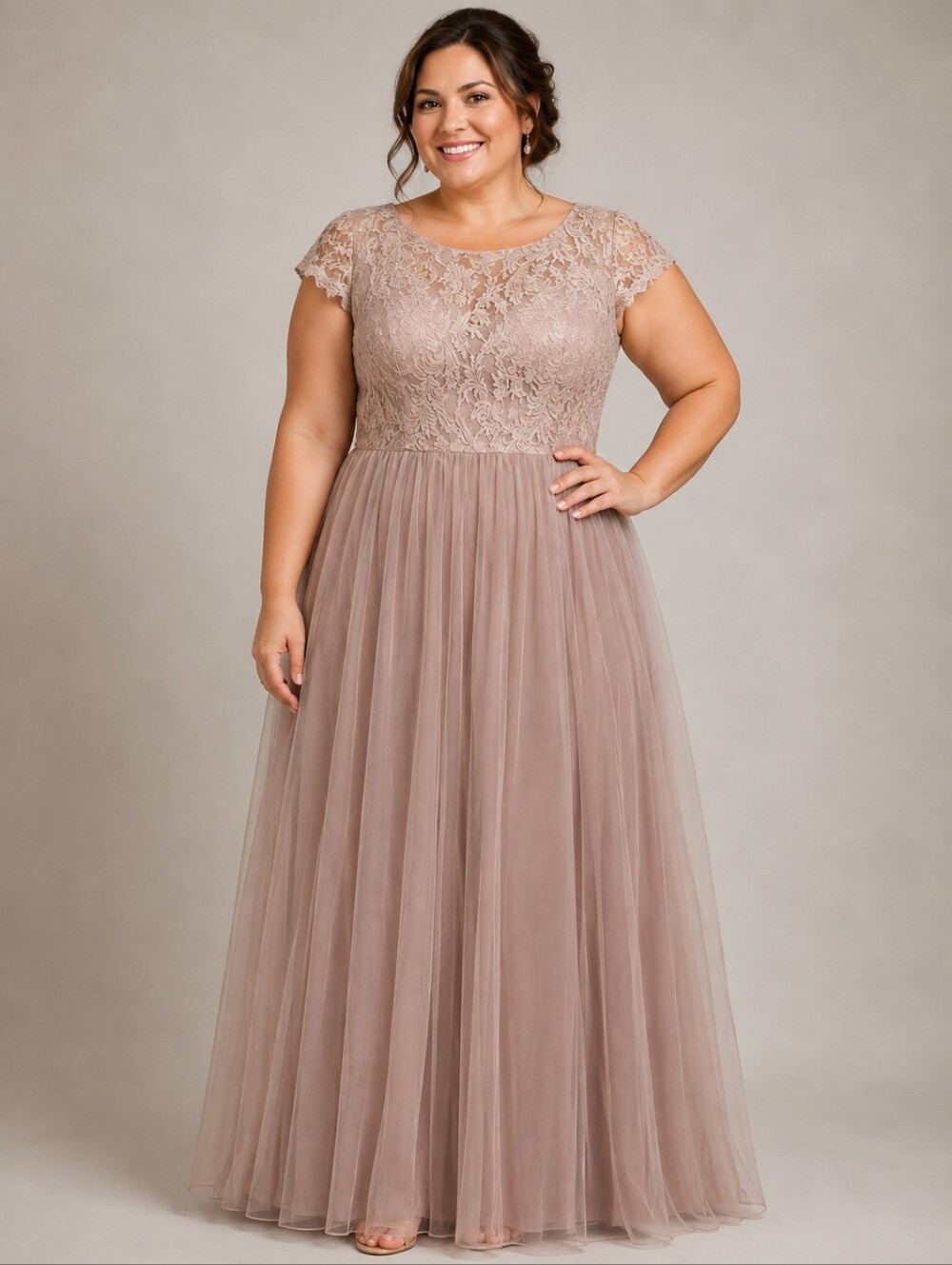 Da Vinci Dress 60310 Buff Lace Tulle Formal Gown Size 16 NWT